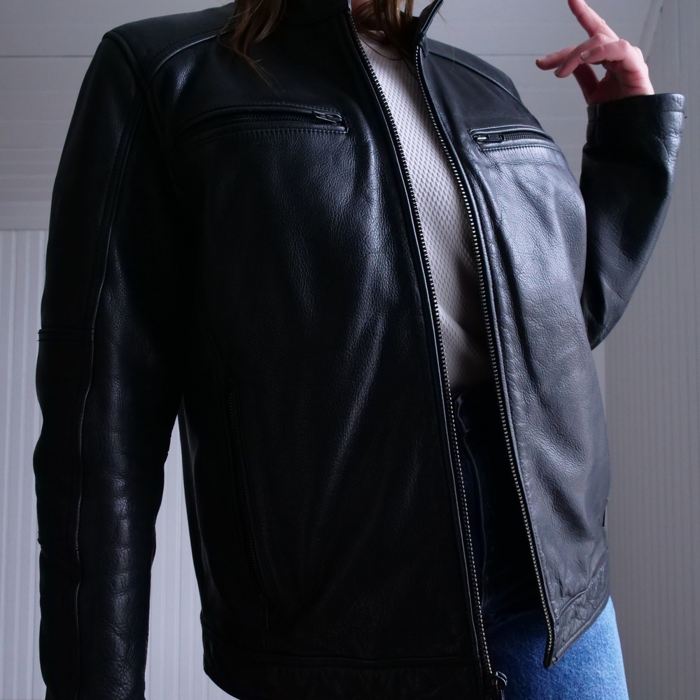 Wilson's Leather black heavy leather cafe racer jacket - Picture 7 of 10
